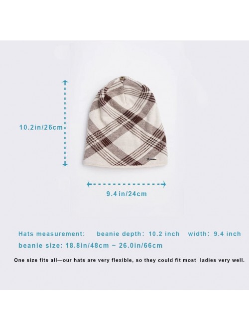 Skullies & Beanies Women's Slouchy Beanie Hat with Fur Pompom Warm Winter Hat - Beige Plaid( Gold Pompom) - C3185K992SO $25.58