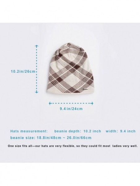 Skullies & Beanies Women's Slouchy Beanie Hat with Fur Pompom Warm Winter Hat - Beige Plaid( Gold Pompom) - C3185K992SO $25.58