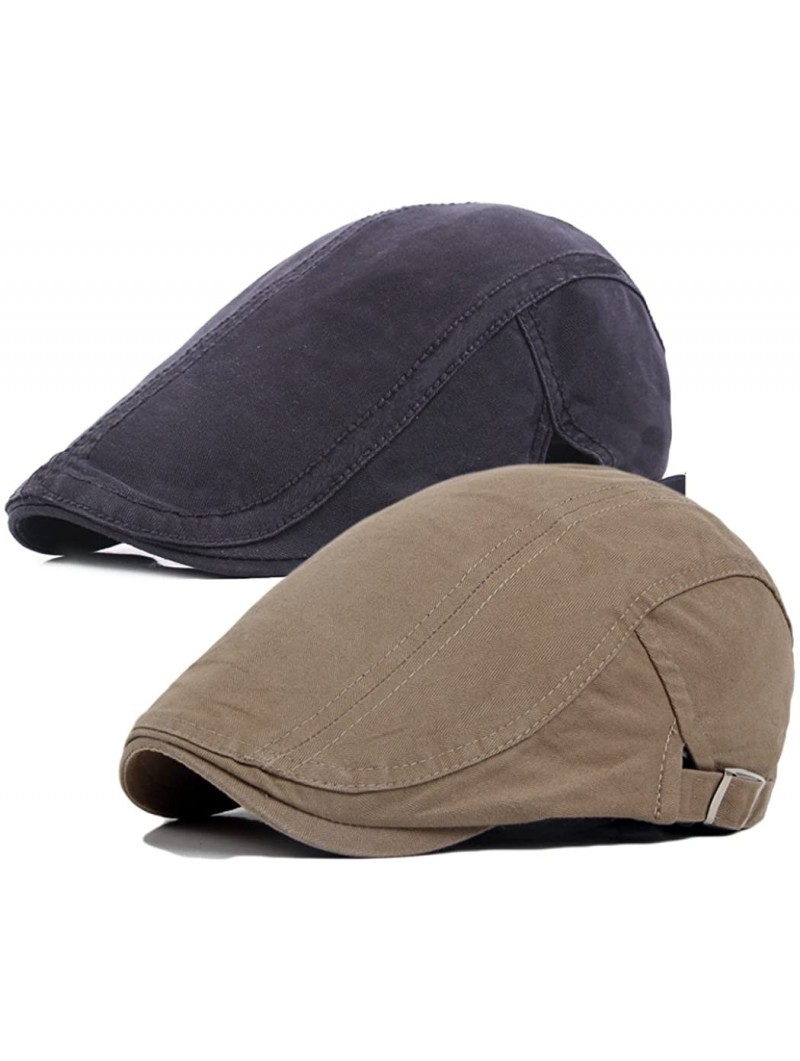 Newsboy Caps 2 Pack Men's Cotton Flat Newsboy Cap Ivy Gatsby Hat - B - CJ183ISCLA3 $17.25