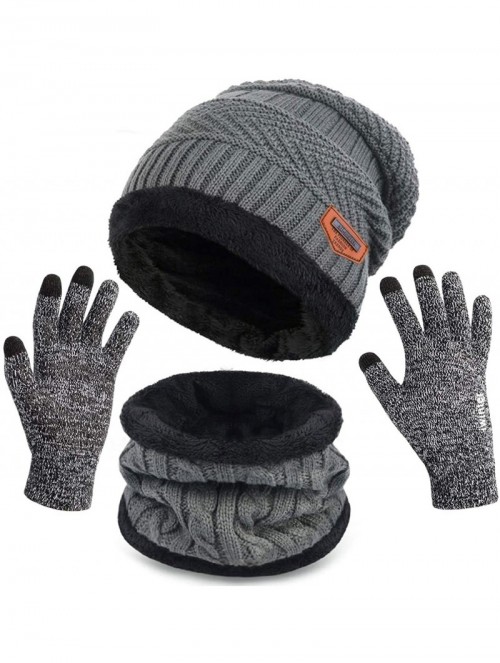 Skullies & Beanies Winter Knit Beanie Hat Neck Warmer Scarf and Touch Screen Gloves Set 2/3 Pcs Fleece Lined Skull Cap for Me...