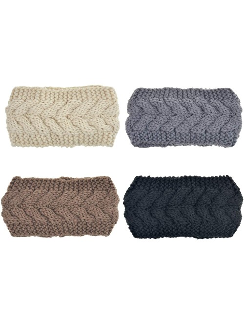 Cold Weather Headbands Crochet Turban Headband for Women Warm Bulky Crocheted Headwrap - 4 Pack Twist Knitted - Beige-Gray-Br...