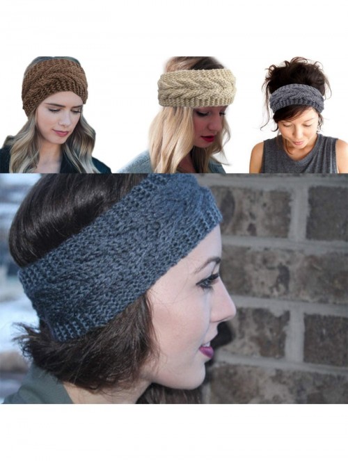 Cold Weather Headbands Crochet Turban Headband for Women Warm Bulky Crocheted Headwrap - 4 Pack Twist Knitted - Beige-Gray-Br...