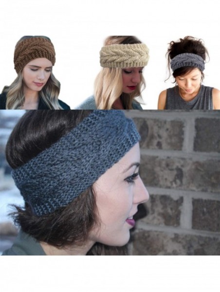 Cold Weather Headbands Crochet Turban Headband for Women Warm Bulky Crocheted Headwrap - 4 Pack Twist Knitted - Beige-Gray-Br...