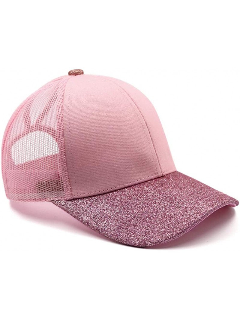 Baseball Caps Ponytail High Buns Ponycaps Baseball Adjustable - Glitter Mesh Pink - CG18K0WNTHY $13.79