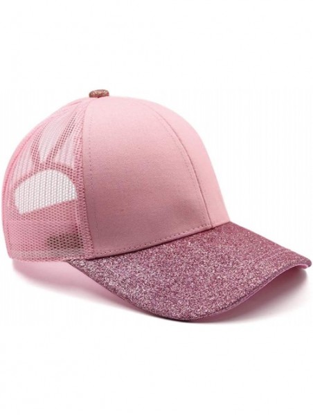 Baseball Caps Ponytail High Buns Ponycaps Baseball Adjustable - Glitter Mesh Pink - CG18K0WNTHY $13.79