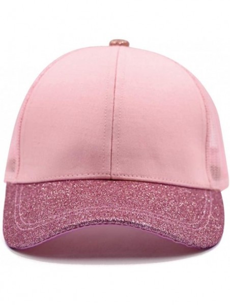 Baseball Caps Ponytail High Buns Ponycaps Baseball Adjustable - Glitter Mesh Pink - CG18K0WNTHY $13.79