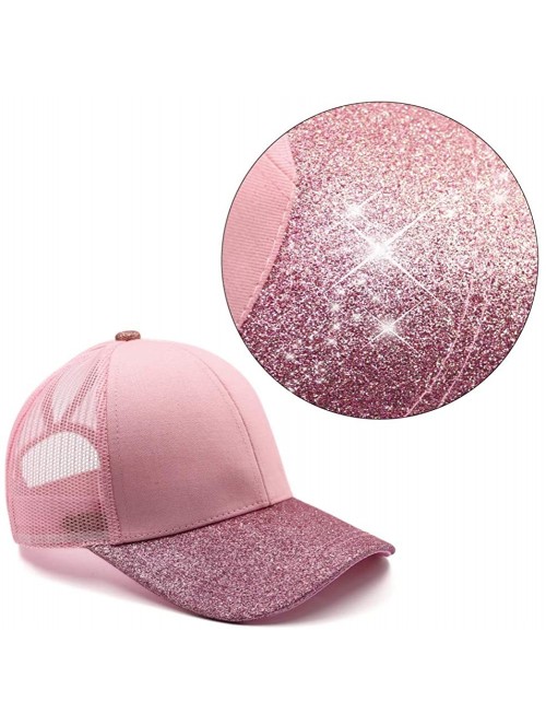 Baseball Caps Ponytail High Buns Ponycaps Baseball Adjustable - Glitter Mesh Pink - CG18K0WNTHY $13.79