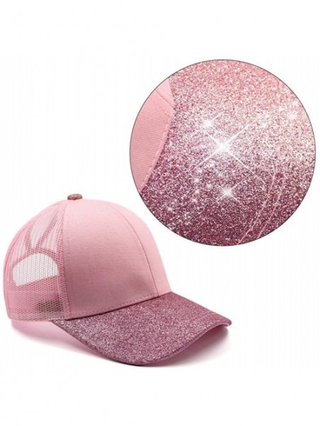 Baseball Caps Ponytail High Buns Ponycaps Baseball Adjustable - Glitter Mesh Pink - CG18K0WNTHY $13.79