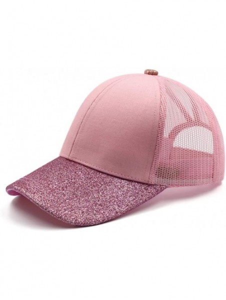 Baseball Caps Ponytail High Buns Ponycaps Baseball Adjustable - Glitter Mesh Pink - CG18K0WNTHY $13.79