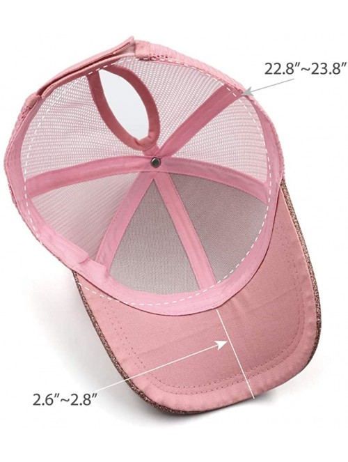 Baseball Caps Ponytail High Buns Ponycaps Baseball Adjustable - Glitter Mesh Pink - CG18K0WNTHY $13.79