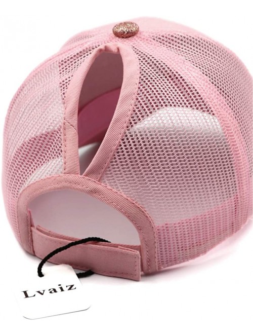 Baseball Caps Ponytail High Buns Ponycaps Baseball Adjustable - Glitter Mesh Pink - CG18K0WNTHY $13.79