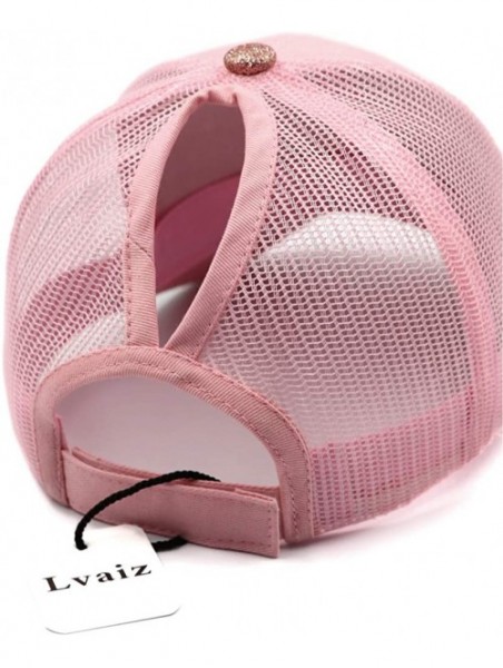 Baseball Caps Ponytail High Buns Ponycaps Baseball Adjustable - Glitter Mesh Pink - CG18K0WNTHY $13.79