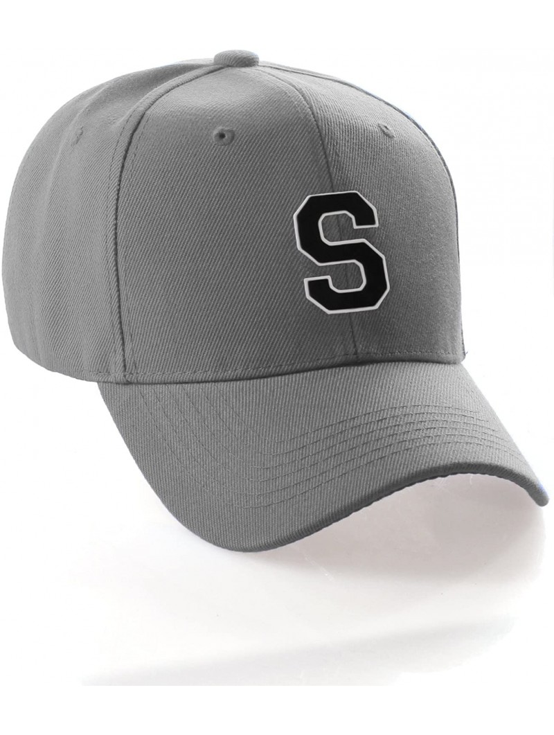 Baseball Caps Classic Baseball Hat Custom A to Z Initial Team Letter- Charcoal Cap White Black - Letter S - CD18IDTOXSE $13.90