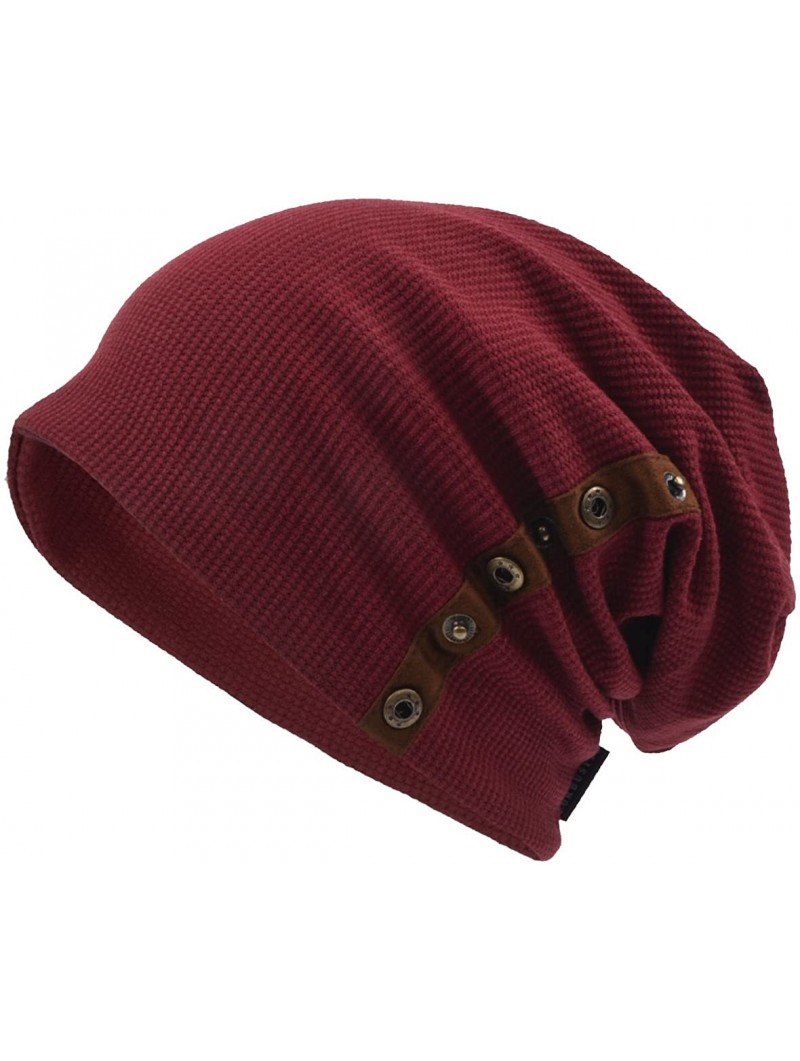 Skullies & Beanies Men's Oversize Slouch Beanie Slouchy Skullcap Large Baggy Hat - Button-claret1 - CH18UMA8HR3 $19.28