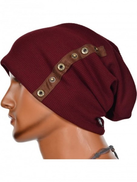 Skullies & Beanies Men's Oversize Slouch Beanie Slouchy Skullcap Large Baggy Hat - Button-claret1 - CH18UMA8HR3 $19.28