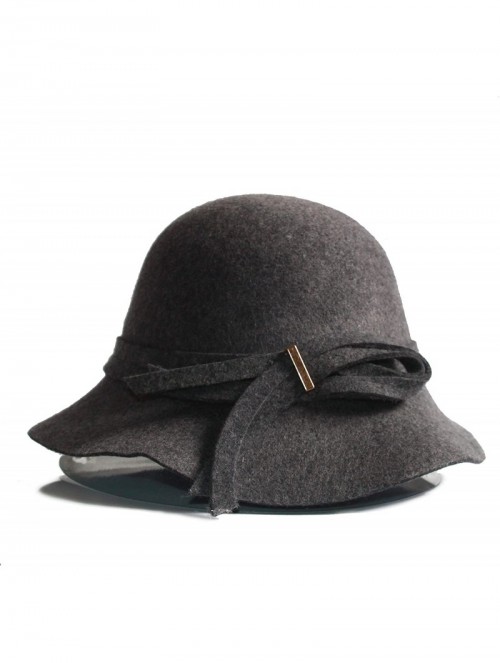Fedoras Women's Wide Brim Wool Cloche Hat Winter Hats Grey Black - Grey - CX17XYYECZN $44.30