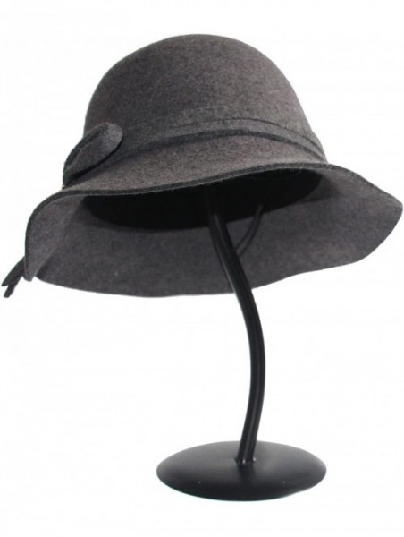 Fedoras Women's Wide Brim Wool Cloche Hat Winter Hats Grey Black - Grey - CX17XYYECZN $44.30