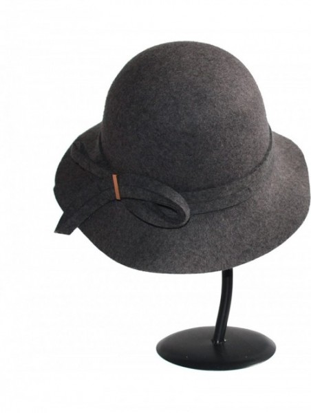 Fedoras Women's Wide Brim Wool Cloche Hat Winter Hats Grey Black - Grey - CX17XYYECZN $44.30