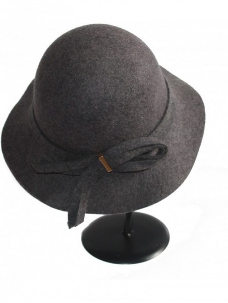 Fedoras Women's Wide Brim Wool Cloche Hat Winter Hats Grey Black - Grey - CX17XYYECZN $44.30