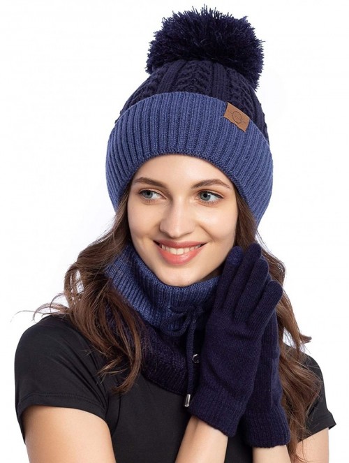 Skullies & Beanies Unisex Cozy Knit Beanie with Fuzzy Pom and Soft Stretch Scarf Set - Thin Mellow Pattern - CH18Y0EEKKI $14.91