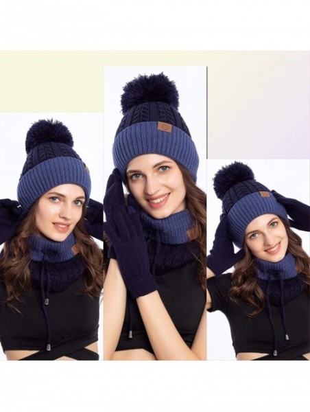 Skullies & Beanies Unisex Cozy Knit Beanie with Fuzzy Pom and Soft Stretch Scarf Set - Thin Mellow Pattern - CH18Y0EEKKI $14.91