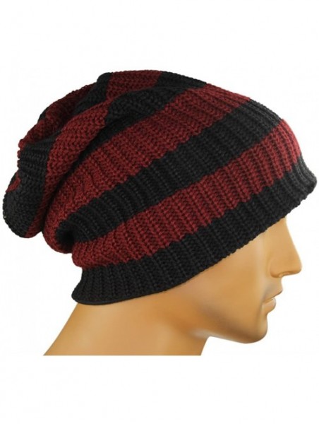 Skullies & Beanies Mens Striped Slouch Large Beanie Warm Skull Cap Hat Oversize - Wine - C312BU73Q59 $13.08