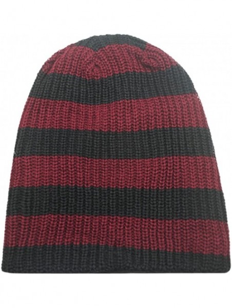 Skullies & Beanies Mens Striped Slouch Large Beanie Warm Skull Cap Hat Oversize - Wine - C312BU73Q59 $13.08