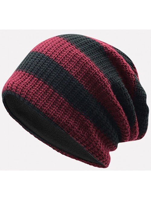 Skullies & Beanies Mens Striped Slouch Large Beanie Warm Skull Cap Hat Oversize - Wine - C312BU73Q59 $13.08