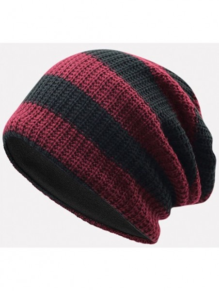 Skullies & Beanies Mens Striped Slouch Large Beanie Warm Skull Cap Hat Oversize - Wine - C312BU73Q59 $13.08