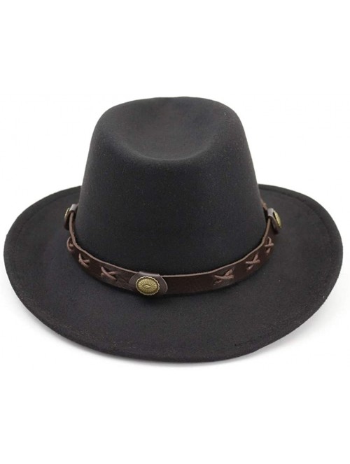 Fedoras Men&Women's Wide Brim Fedora Hat Classic Cowboy Hats with Belt Buckle - Black - C118LYN6TZ8 $14.04