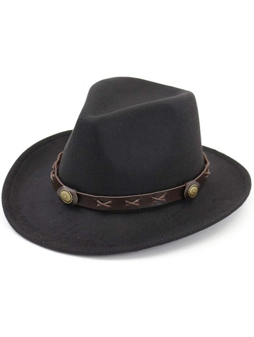 Fedoras Men&Women's Wide Brim Fedora Hat Classic Cowboy Hats with Belt Buckle - Black - C118LYN6TZ8 $14.04