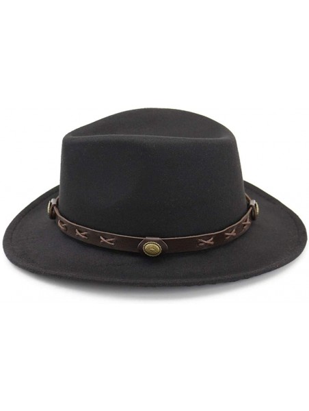 Fedoras Men&Women's Wide Brim Fedora Hat Classic Cowboy Hats with Belt Buckle - Black - C118LYN6TZ8 $14.04