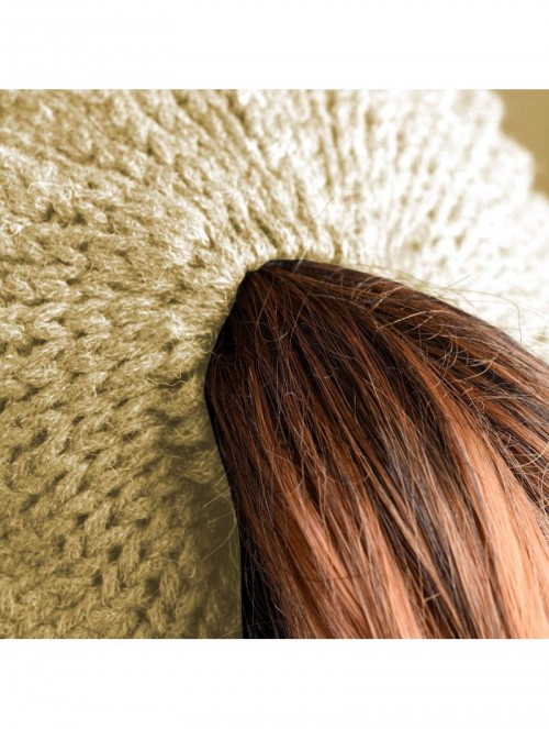 Skullies & Beanies Women Ponytail Beanie Messy Bun Style Hat Stretchy Cable Knit Wool Slouchy Skull Winter - Cream - CD18L7TL...