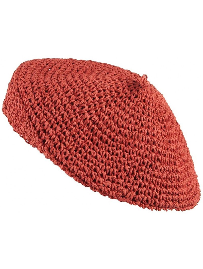 Berets Women Beret Hat Crochet Straw Newsboy Hat Adjustable French Style Fiddler Artist Hat - Orange - CV18T4AOOQ2 $10.22