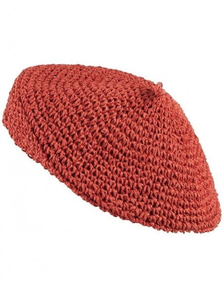 Berets Women Beret Hat Crochet Straw Newsboy Hat Adjustable French Style Fiddler Artist Hat - Orange - CV18T4AOOQ2 $10.22