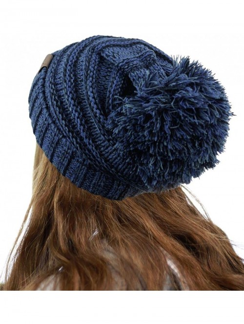 Skullies & Beanies Pom Pom Oversized Baggy Slouchy Thick Winter Beanie Hat - Navy Mix - CI18R4XIYAC $21.14