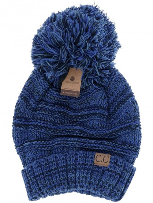 Skullies & Beanies Pom Pom Oversized Baggy Slouchy Thick Winter Beanie Hat - Navy Mix - CI18R4XIYAC $21.14