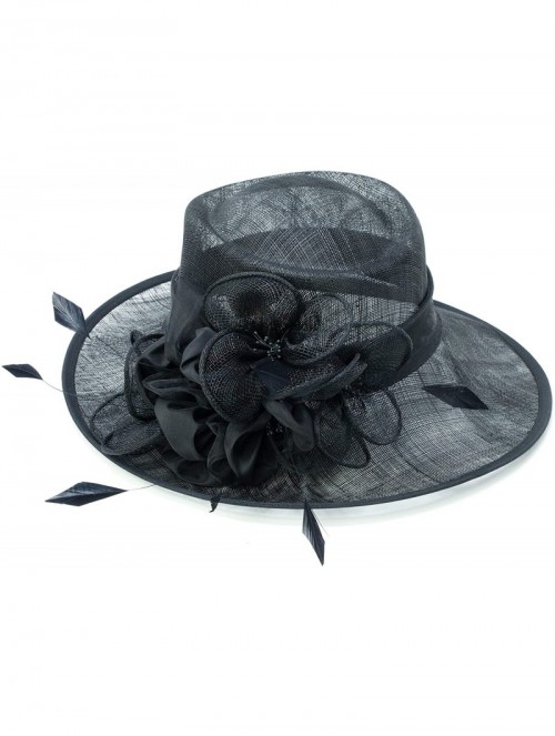 Fedoras Womens Wide Brim Bow Sinamay Fashion Hat - Black - CL18CGHY2RD $70.23