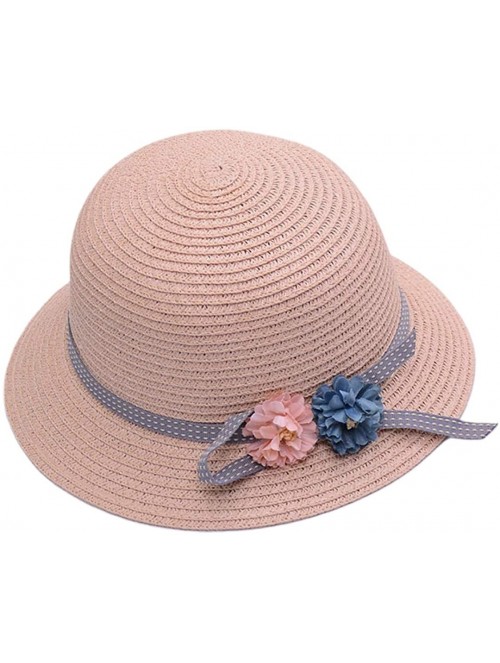 Sun Hats Girls Large Brim Sunhat Wavy Beach Straw Hat Cute Sun Cap - Bare Pink 6 - CP193TOG08M $17.87