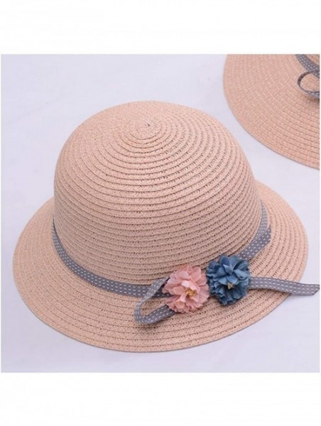 Sun Hats Girls Large Brim Sunhat Wavy Beach Straw Hat Cute Sun Cap - Bare Pink 6 - CP193TOG08M $17.87