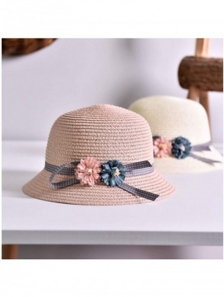 Sun Hats Girls Large Brim Sunhat Wavy Beach Straw Hat Cute Sun Cap - Bare Pink 6 - CP193TOG08M $17.87