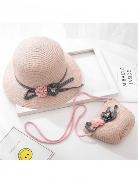 Sun Hats Girls Large Brim Sunhat Wavy Beach Straw Hat Cute Sun Cap - Bare Pink 6 - CP193TOG08M $17.87