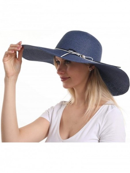 Sun Hats Womens Beach Sun Straw Hat- Floppy Beach hat & Wide Brim Braided Sun Hat - UPF 50+ Maximum Sun Protection - Navy - C...