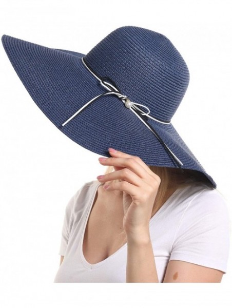 Sun Hats Womens Beach Sun Straw Hat- Floppy Beach hat & Wide Brim Braided Sun Hat - UPF 50+ Maximum Sun Protection - Navy - C...