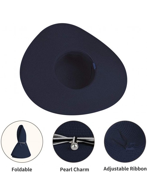 Sun Hats Womens Beach Sun Straw Hat- Floppy Beach hat & Wide Brim Braided Sun Hat - UPF 50+ Maximum Sun Protection - Navy - C...