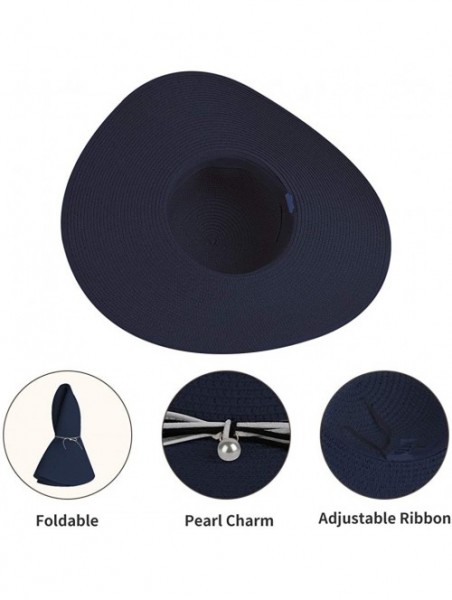 Sun Hats Womens Beach Sun Straw Hat- Floppy Beach hat & Wide Brim Braided Sun Hat - UPF 50+ Maximum Sun Protection - Navy - C...