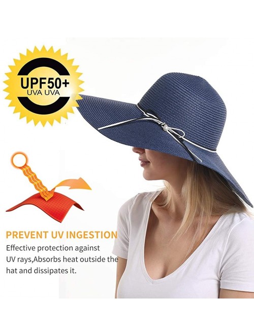 Sun Hats Womens Beach Sun Straw Hat- Floppy Beach hat & Wide Brim Braided Sun Hat - UPF 50+ Maximum Sun Protection - Navy - C...