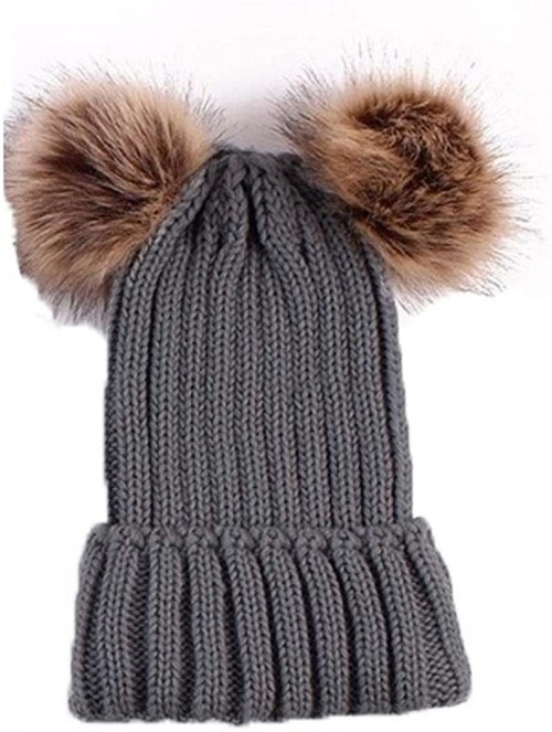 Skullies & Beanies Adults Children Double Fur Winter Casual Warm Cute Knitted Beanie Hats Hats & Caps - Dark Gray - CY18ADT0D...