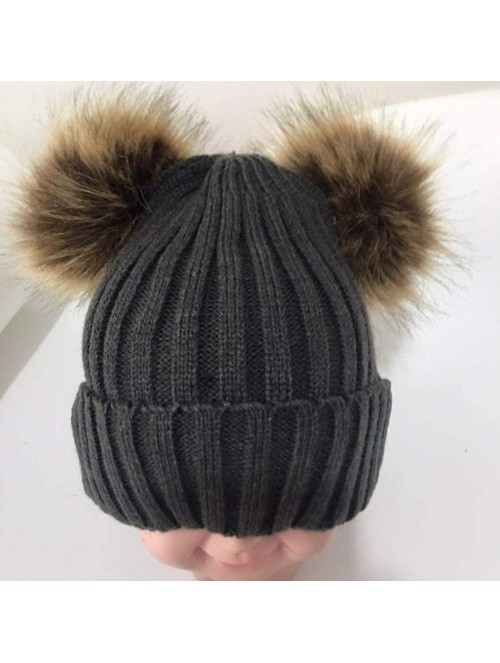 Skullies & Beanies Adults Children Double Fur Winter Casual Warm Cute Knitted Beanie Hats Hats & Caps - Dark Gray - CY18ADT0D...