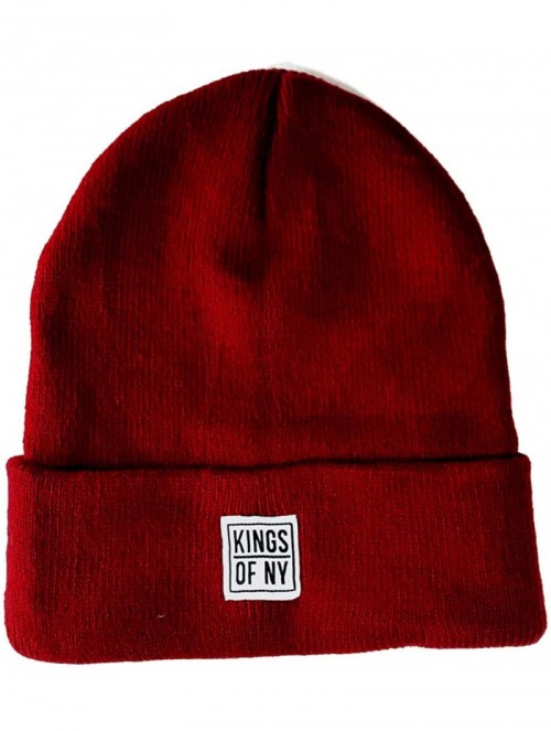 Skullies & Beanies Mini Logo Cuffed Knit Winter Beanie Hat - for Men and Women - Burgundy - CQ18KMT8DS7 $13.38